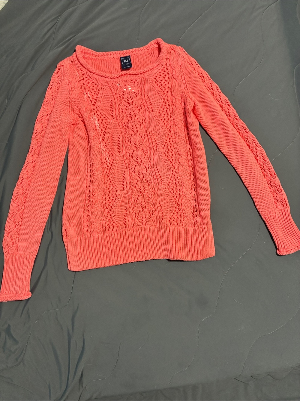 GAP Women's Coral Openwork Cable Crew Neck Sweater